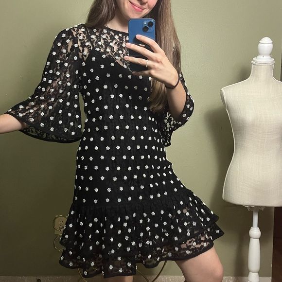 Lovers + Friends Dresses & Skirts - NWT | LOVERS + FRIENDS Pearl Lace Bell Sleeve Ruffle A Line Dress sz. M